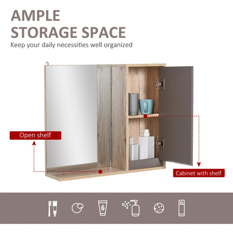 HOMCOM Bathroom Mirror Cabinet, Wall-Mounted Bathroom Cabinet with Mirror and Adjustable Inner Shelf,  57L x 14.2W x49.2H cm