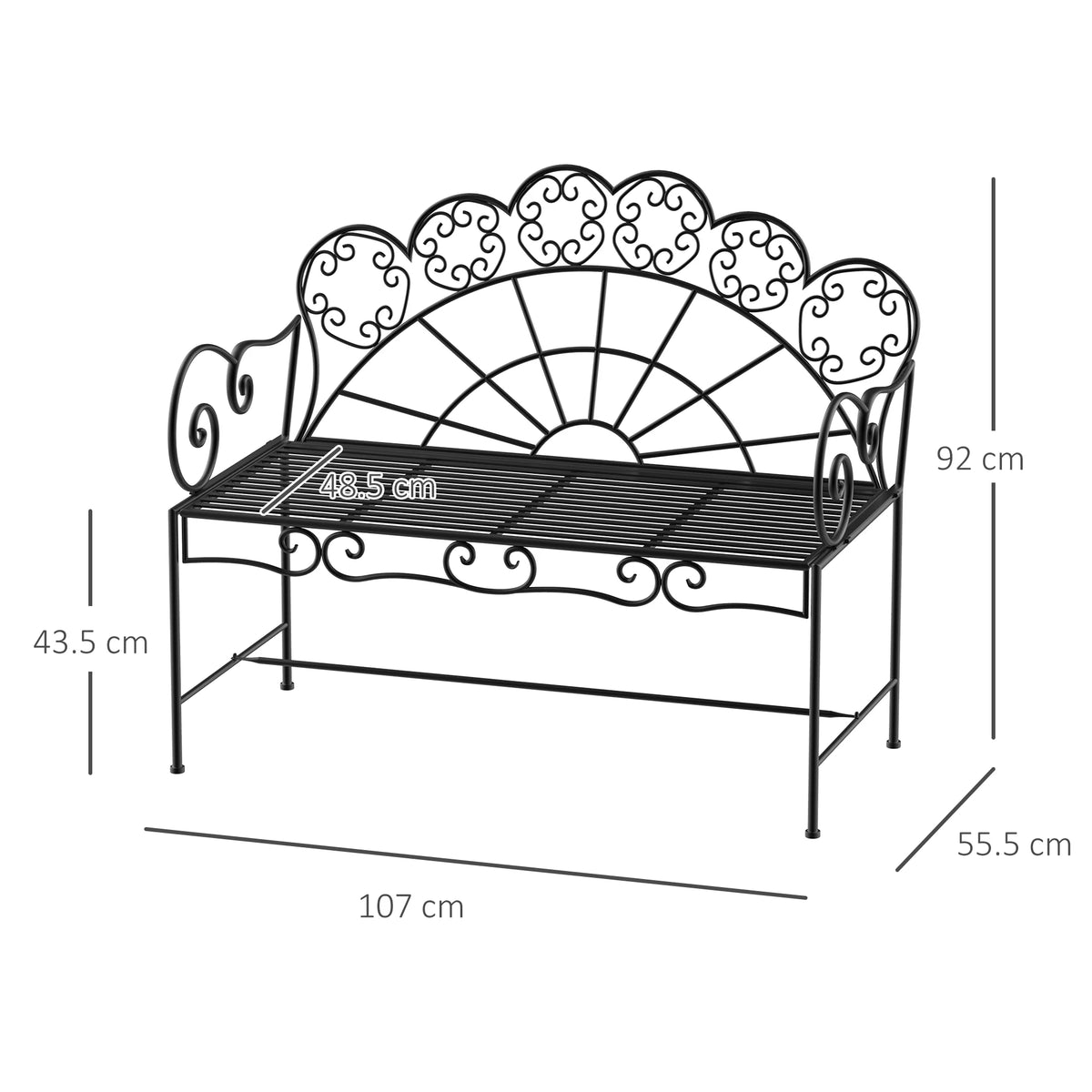 Outsunny Metal Garden Bench Loveseat with Slatted Seat, Black