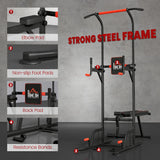 HOMCOM Multifunction Power Tower Home Workout Dip Station w/ Sit-up Bench Push-up Bars and Tension Ropes Fitness Equipment Office Gym Training
