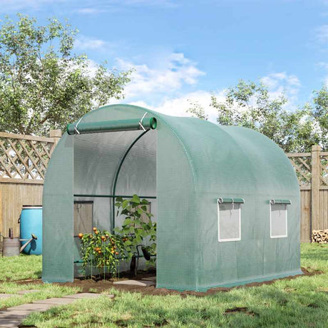 Outsunny Reinforced Walk in Polytunnel Greenhouse with Roll Up Zipped Door Windows, Galvanised Steel Frame, 2 x 2.5m