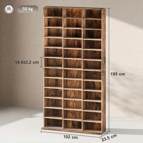 HOMCOM CD Storage Unit with Adjustable Shelves, 102 x 195 cm, Rustic Brown