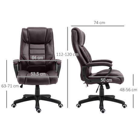 Vinsetto Office Chair with 6-Point Maaage, PU Desk Chair with Padded Seat and Armrest, Computer Chair with Tilt Function for Home, Brown