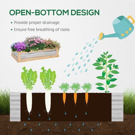 Outsunny Raised Garden Bed with Greenhouse Top, Garden Wooden Cold Frame Greenhouse Flower Planter Protection with 2 Independent Roofs, 122x 61 x 82cm, Natural