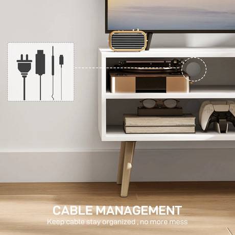 HOMCOM TV Stand up to 55 Inches, TV Unit with Open Shelves and Cable Holes - White