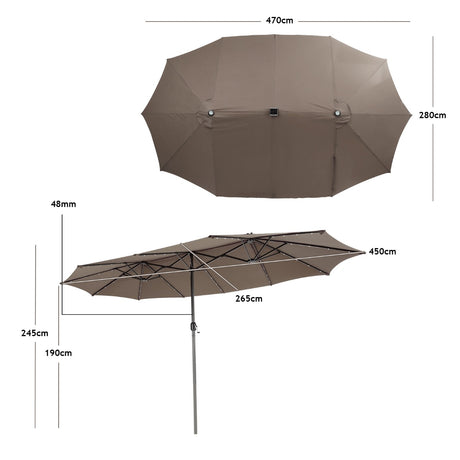 15 Feet Twin Patio Umbrella with 48 Solar LED Lights-Light Brown