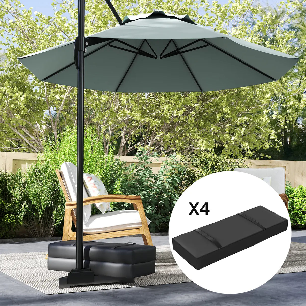 Outsunny Parasol Weights Set of 4, Parasol Base Weights Bags, 25kg Fillable Sandbag Weights with Handles, Cantilever Umbrella Base Weights, Black