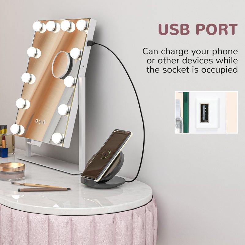 HOMCOM 12 LED bulb Tabletop Makeup Mirror, with Adjustable Settings