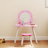 AIYAPLAY Kids Dressing Table with Mirror and Stool, Girls Vanity Set for Kids Room, Bedroom, Nursery, for Ages 36 Years, Pink