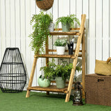 Outsunny Wooden Folding Flower Pot Stand 3 Tier Garden Planter Display Ladder Gardener Storage Shelves Rack Herb Holder (60L x 37W x 93H cm)