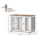PawHut Dog Crate Furniture, Dog Cage End Table, with Wheels, for Large Dogs, 106 x 60 x 82 cm  - White