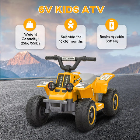 AIYAPLAY 6V Electric Quad Bike for Kids, Ride On ATV w/ Forward/Reverse, Headlights, for Ages 18-36 Months, Yellow