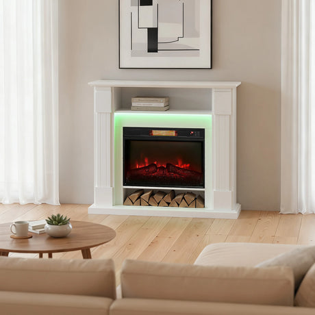 HOMCOM 6142 BTU Electric Fireplace and LED Mantel, 17-27C - White