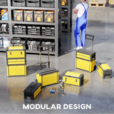 HOMCOM 3-in-1 Stackable Rolling Tool Box - Yellow