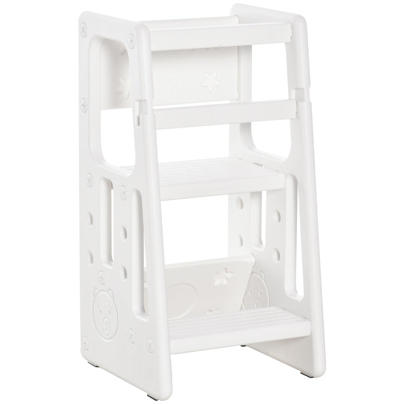 HOMCOM Kids Step Stool, Adjustable Standing Platform, Toddler Kitchen Stool, White