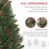 HOMCOM 7ft Pencil Artificial Christmas Tree with Realistic Branches, Red Berries, Auto Open, Green