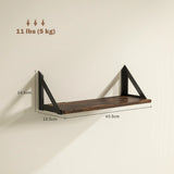 HOMCOM Set of 3 Wall Shelves, 43cm Vintage Wall Mounted Floating Shelves for Living Room, Entryway, Bedroom, Rustic Brown
