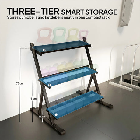 SPORTNOW 3-Tier Adjustable Dumbbell Rack, Heavy-Duty Weight Rack for Dumbbells, Kettlebells and Multiple Balls, Space-Saving Weight Storage Stand for Home Gym, 200 KG Capacity