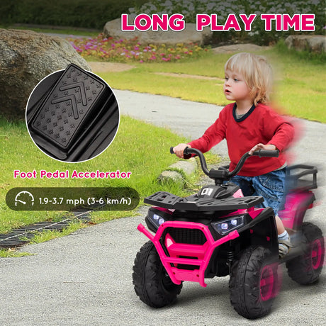 AIYAPLAY 12V Kids Electric Ride on ATV, Battery-Powered Quad Bike w/ Spring Suspension, Forward Backward, Storage Basket, Pink