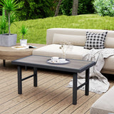 Outsunny Metal Garden Coffee Table, Outdoor Side Table with SPC Woodgrain Tabletop for Outside, Garden, Balcony, Porch, 100 x 53 x 46cm, Grey
