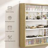 HOMCOM 5-Tier Wall Display Shelf Unit Cabinet w/ 4 Adjustable Shelves Glass Doors Home Office Ornaments 60x80cm Natural