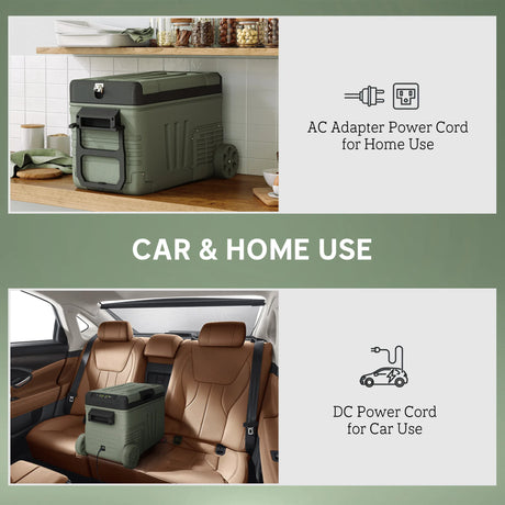 Outsunny 33L Car Fridge Freezer Dual Zone, Portable Camping Fridge 12V/24V DC & 100-240V AC, Electric Cool Box -20-20 with Wheels and LED Light, for Travel, RV, Road Trip, Picnic [Energy Class E]