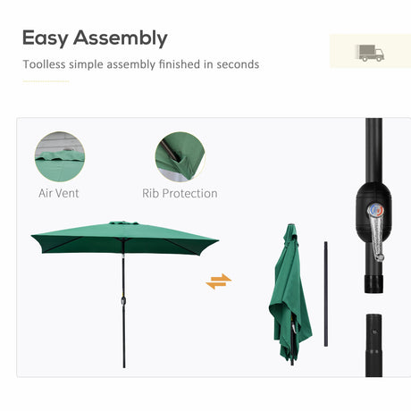 Outsunny 3x2m Patio Parasol Garden Umbrellas Canopy with Aluminium Tilt Crank Rectangular Sun Shade Steel, Green