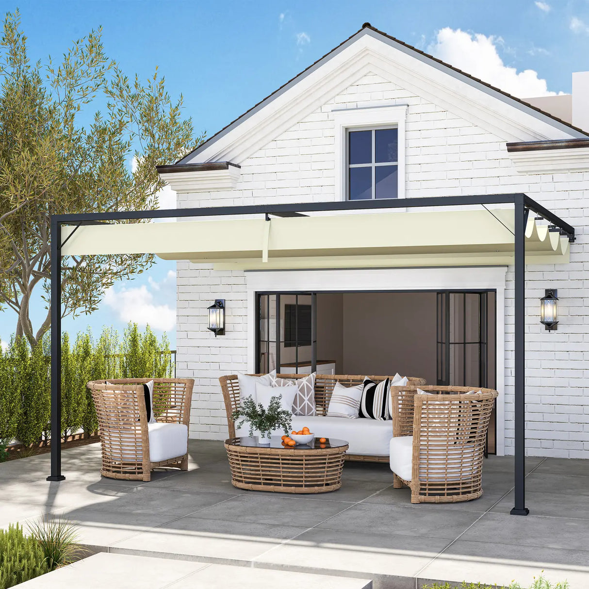 Outsunny 4 x 3 m Pergola, with Sliding Canopy - Cream