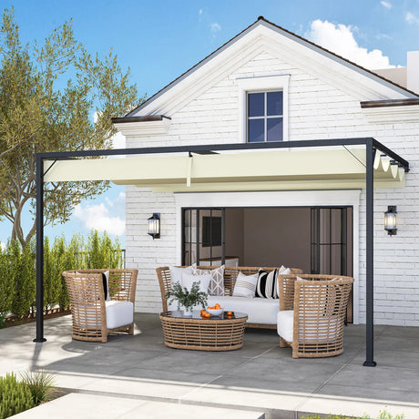 Outsunny 4 x 3 m Pergola, with Sliding Canopy - Cream