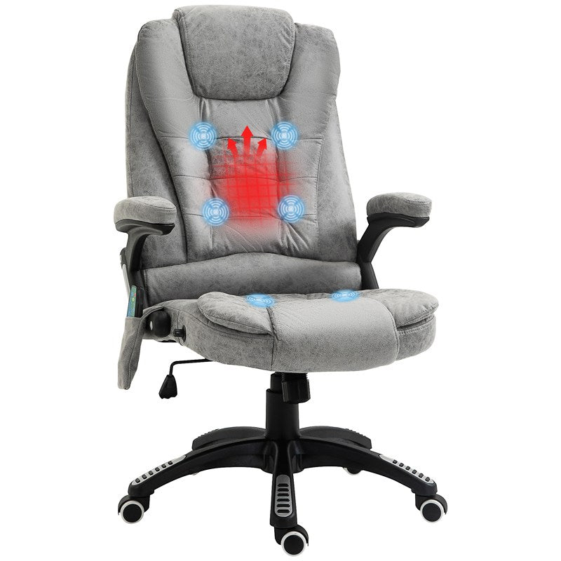 Vinsetto Massage Recliner Chair Heated Office Chair with Six Massage Points Microfiber Cloth 360° Swivel Wheels Grey