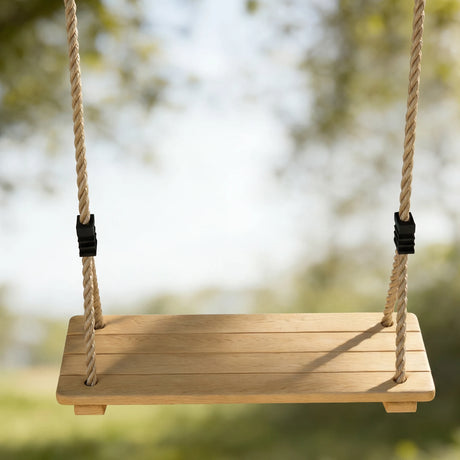 AIYAPLAY Wooden Swing Seat, Kids Swing Set with Adjustable Rope and Tree Straps, Outdoor Playground Playset for Kids