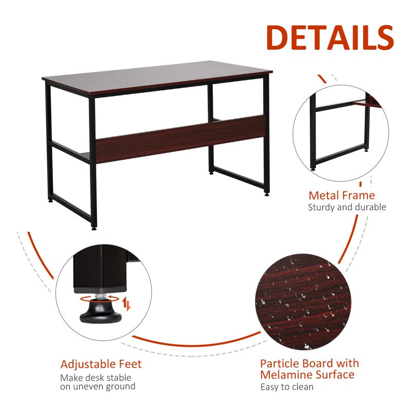 HOMCOM Computer Desk with Storage Shelf, 120 x 60cm Home Office Desk with Metal Frame, Study Table, Easy Assembly, Brown