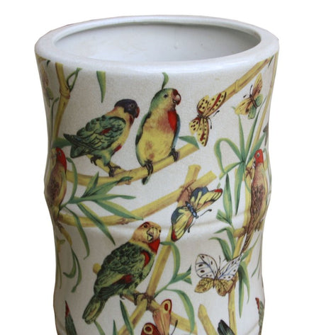 Ceramic Umbrella Stand, Bamboo & Tropical Bird Design