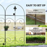 Outsunny Decorative Garden Fencing, 8PCs 44in x 12.5ft Outdoor Picket Fence Panels, Rustproof Metal Wire Landscape Flower Bed Border Edging, Black