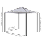 Outsunny 3 x 3 m Metal Gazebo, Garden Pavillion, Double Roof Outdoor Canopy Shelter with Mesh Sidewalls, Grey