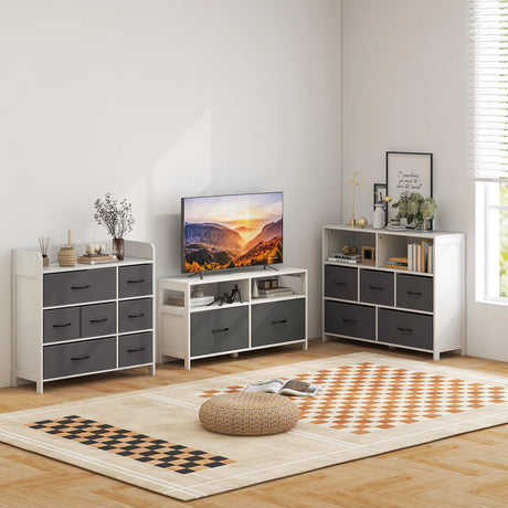 Fabric Dresser with 5 Drawers for Bedroom-White