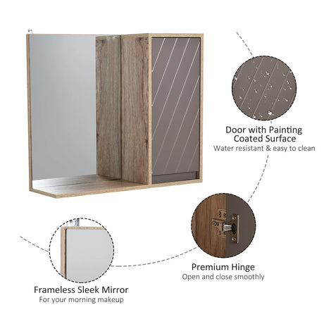 HOMCOM Bathroom Mirror Cabinet, Wall-Mounted Bathroom Cabinet with Mirror and Adjustable Inner Shelf,  57L x 14.2W x49.2H cm
