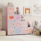 12 Cube Kids Wardrobe Closet with Hanging Section and Doors-White and Pink
