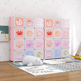 12 Cube Kids Wardrobe Closet with Hanging Section and Doors-White and Pink