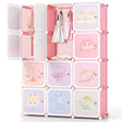 12 Cube Kids Wardrobe Closet with Hanging Section and Doors-White and Pink