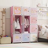 12 Cube Kids Wardrobe Closet with Hanging Section and Doors-White and Pink
