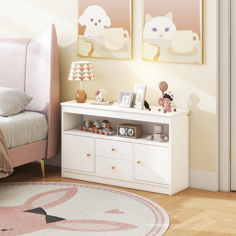 Kids Toy Storage Organizer with Open Shelf and 2 Drawers for Playroom-White
