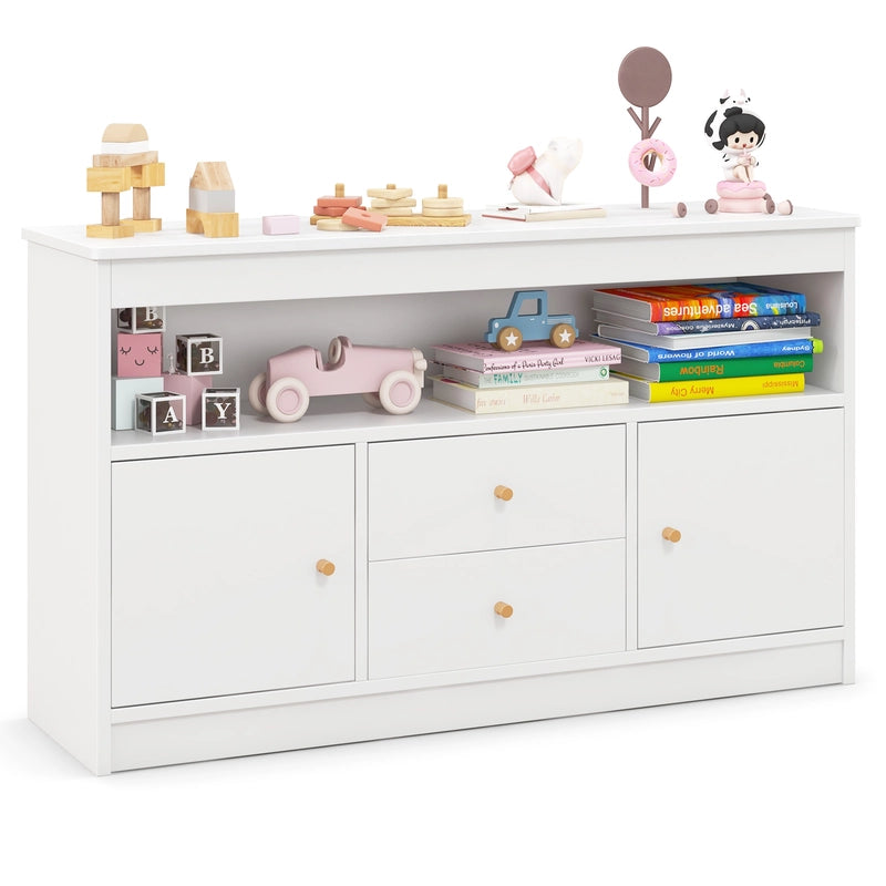 Kids Toy Storage Organizer with Open Shelf and 2 Drawers for Playroom-White