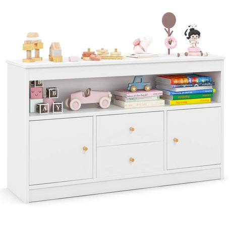 Kids Toy Storage Organizer with Open Shelf and 2 Drawers for Playroom-White