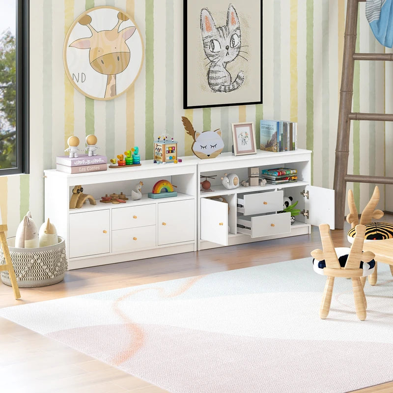 Kids Toy Storage Organizer with Open Shelf and 2 Drawers for Playroom-White