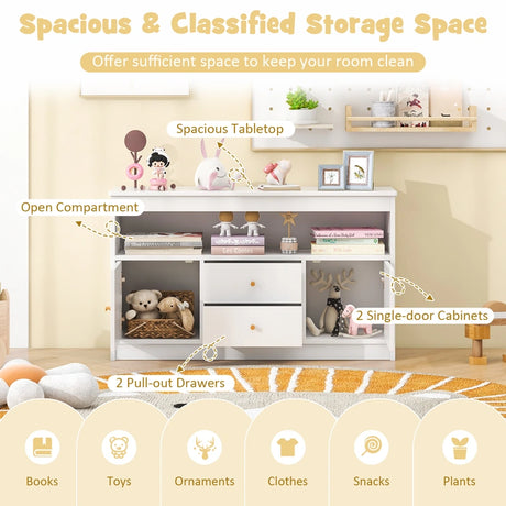 Kids Toy Storage Organizer with Open Shelf and 2 Drawers for Playroom-White
