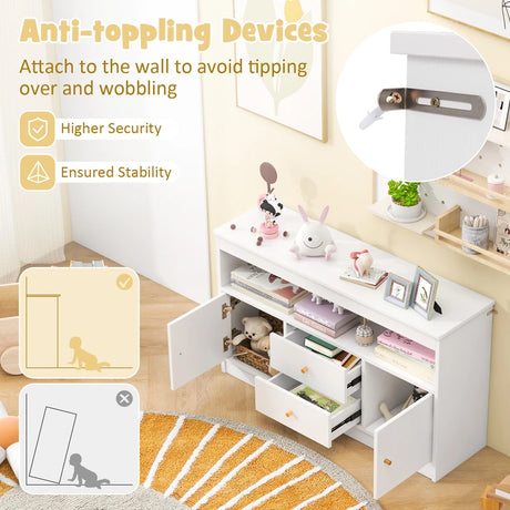 Kids Toy Storage Organizer with Open Shelf and 2 Drawers for Playroom-White