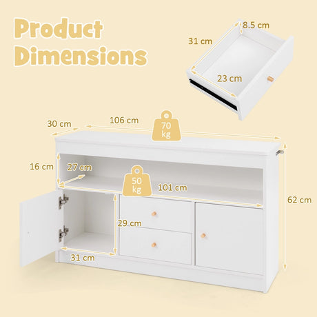 Kids Toy Storage Organizer with Open Shelf and 2 Drawers for Playroom-White