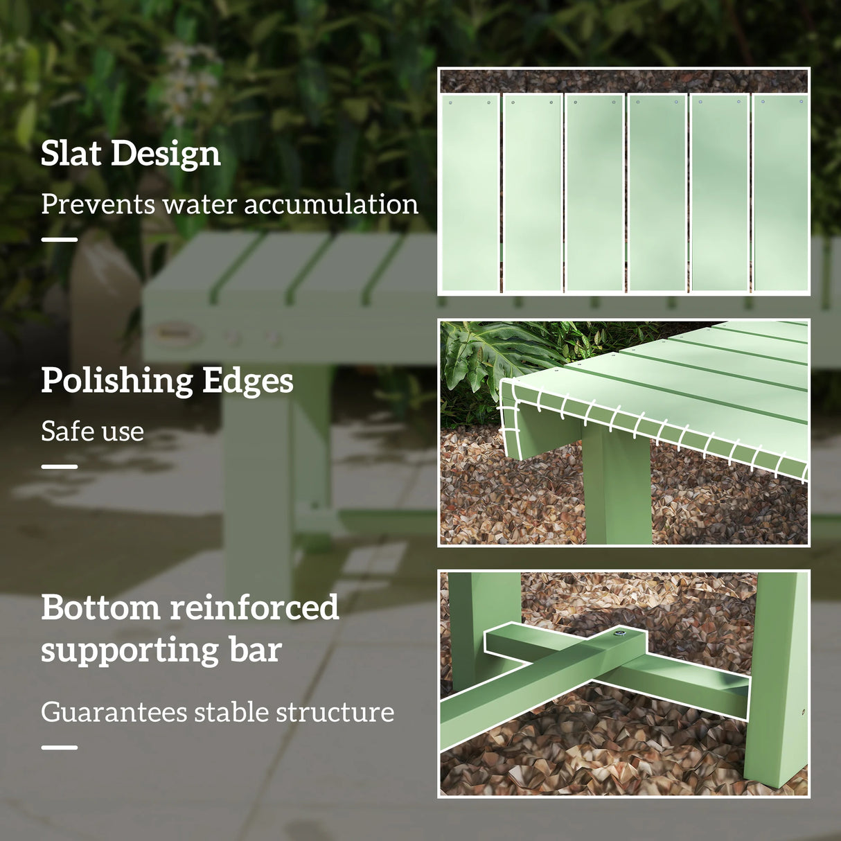Outsunny Wooden Garden Bench, Backless Outdoor Loveseat with Slatted Seat, Light Green