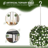 HOMCOM Set of 2 Decorative Artificial Plants, UV-protected Artificial Plant Topiary Rose Balls, Fake Plants for Home Indoor outdoor Decor, 28cm, White