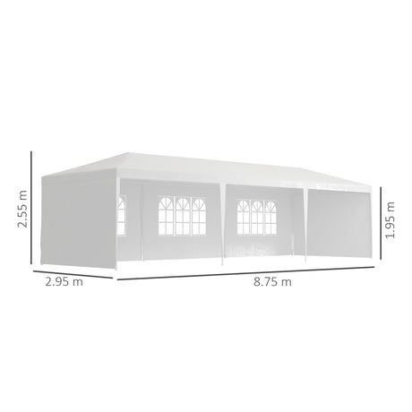 Outsunny Garden Gazebo 9 x 3 Marquee Party Wedding Tent Canopy, White